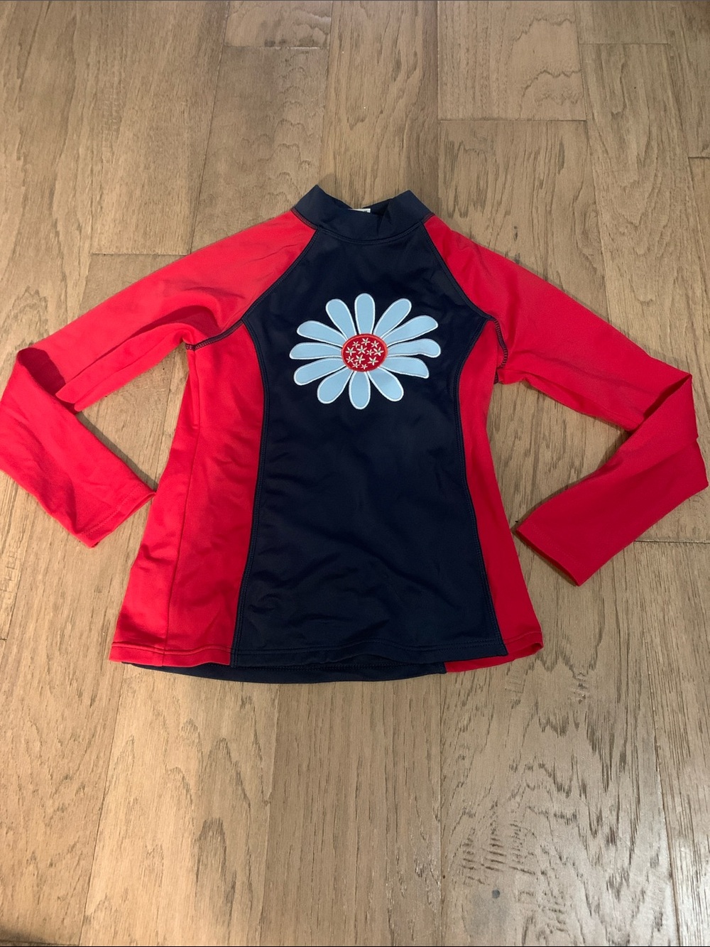Lands' End Red & Navy Daisy Long-Sleeve Rash Guard Size Small